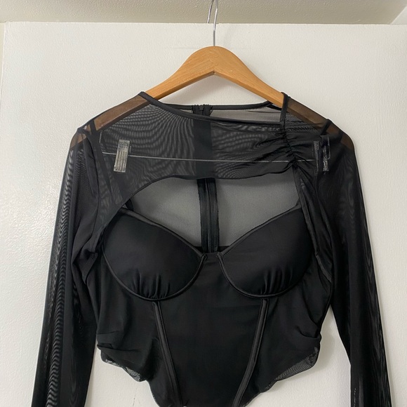 Leau Milan Mesh Black Bustier Long Sleeve Mesh Top Size Large - Picture 4 of 8